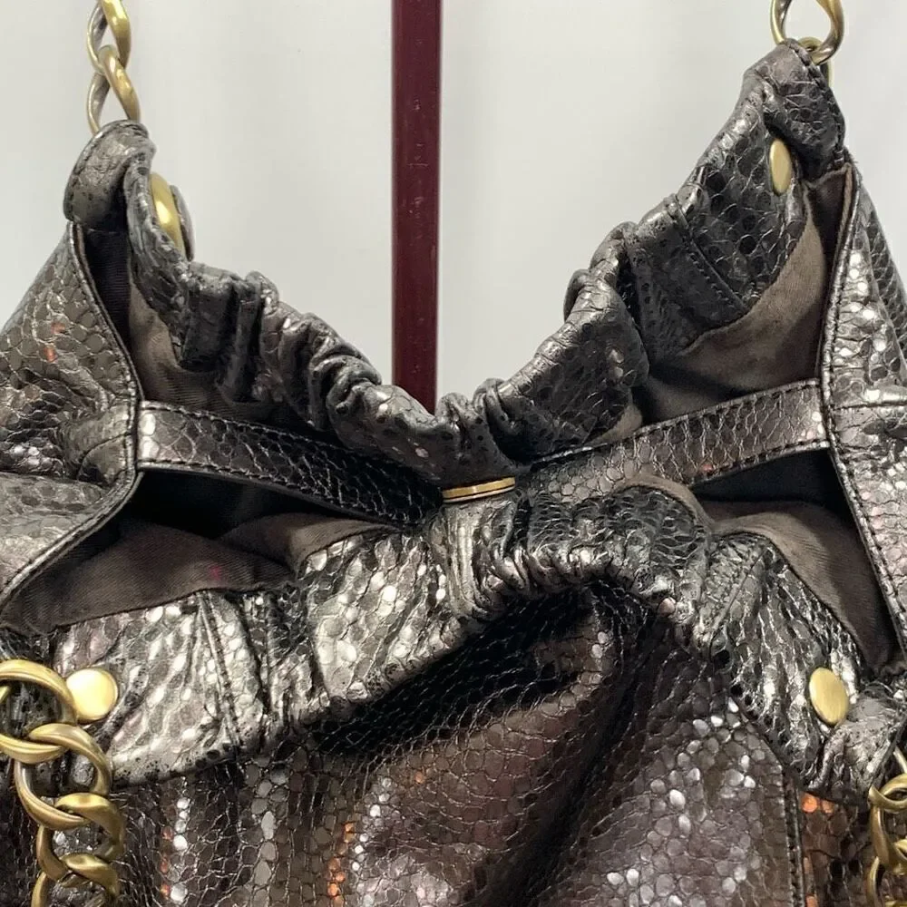 Cynthia Rowley Women's Metallic Snakeskin Pattern Gold Tone Hobo Bag Brown